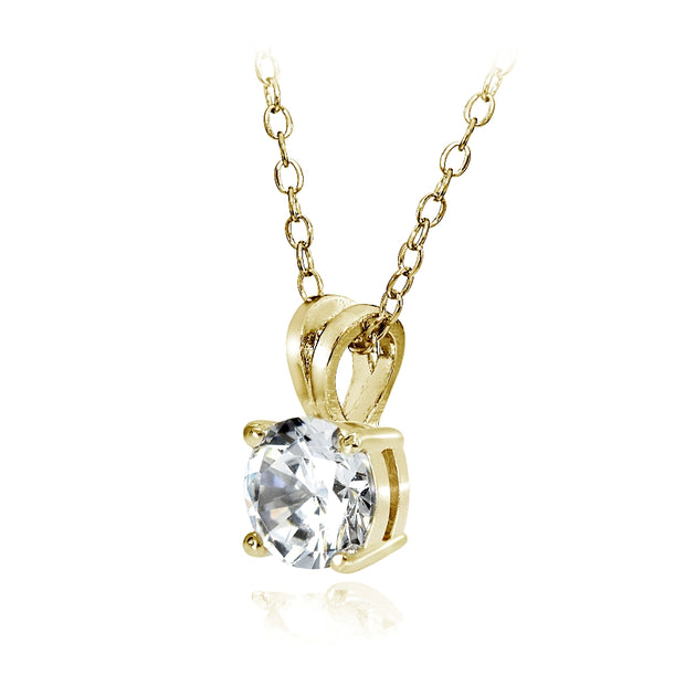Gold Tone over Sterling Silver 1.25ct Cubic Zirconia 7mm Round Solitaire Necklace
