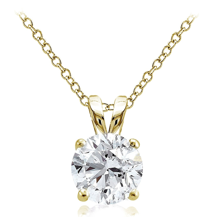 Gold Tone over Sterling Silver 2.75ct Cubic Zirconia 9mm Round Solitaire Necklace