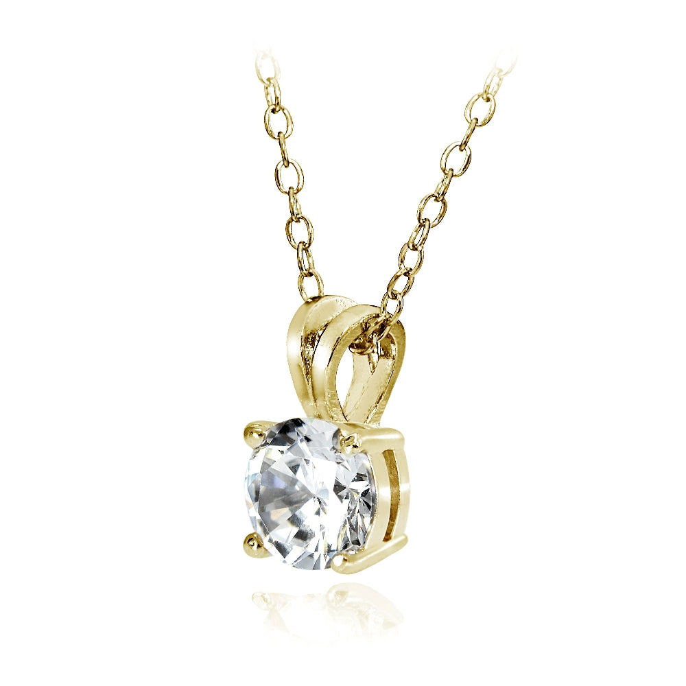 Gold Tone over Sterling Silver 2.75ct Cubic Zirconia 9mm Round Solitaire Necklace-2