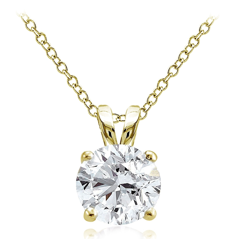Gold Tone over Sterling Silver 4ct Cubic Zirconia 10mm Round Solitaire Necklace