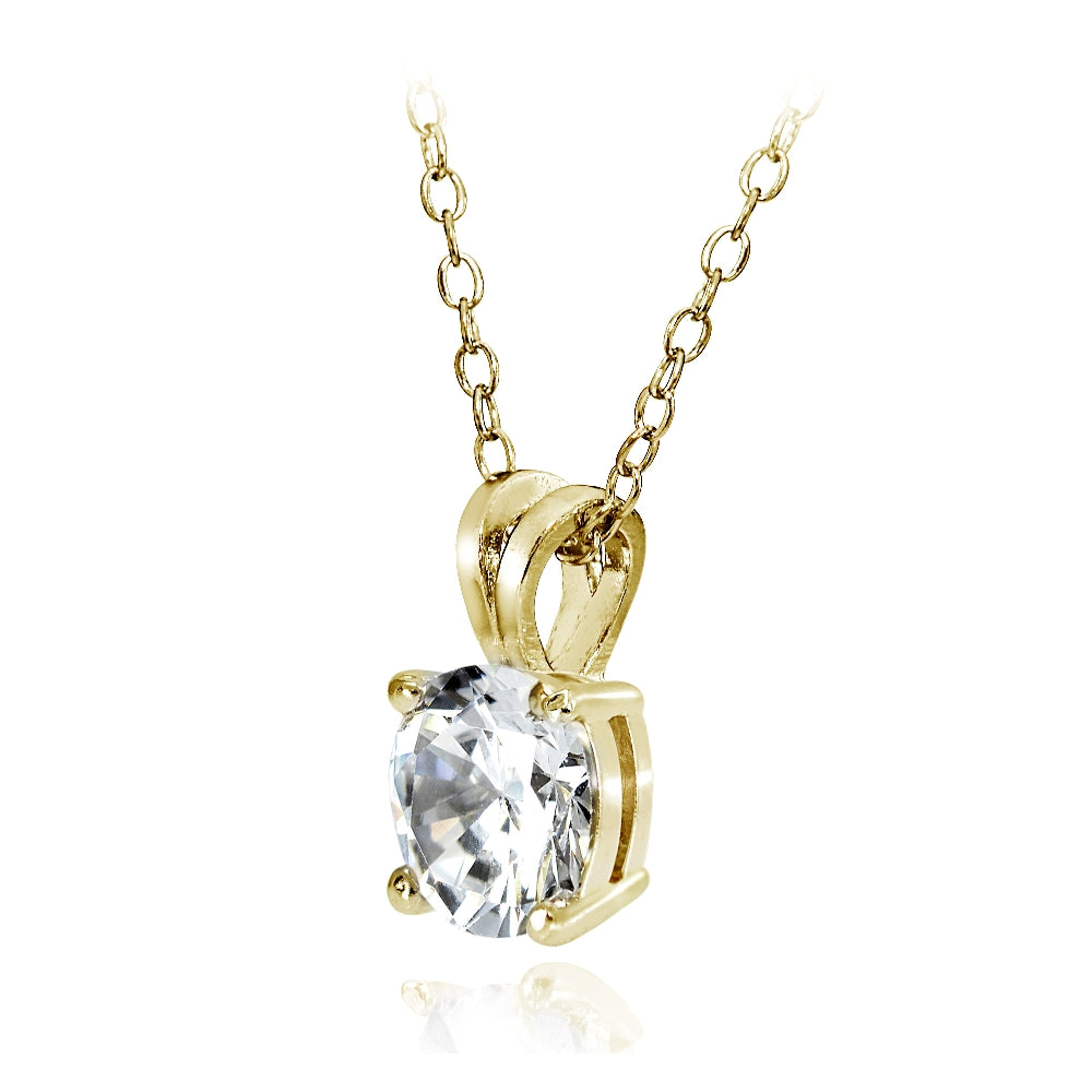 Gold Tone over Sterling Silver 4ct Cubic Zirconia 10mm Round Solitaire Necklace-2