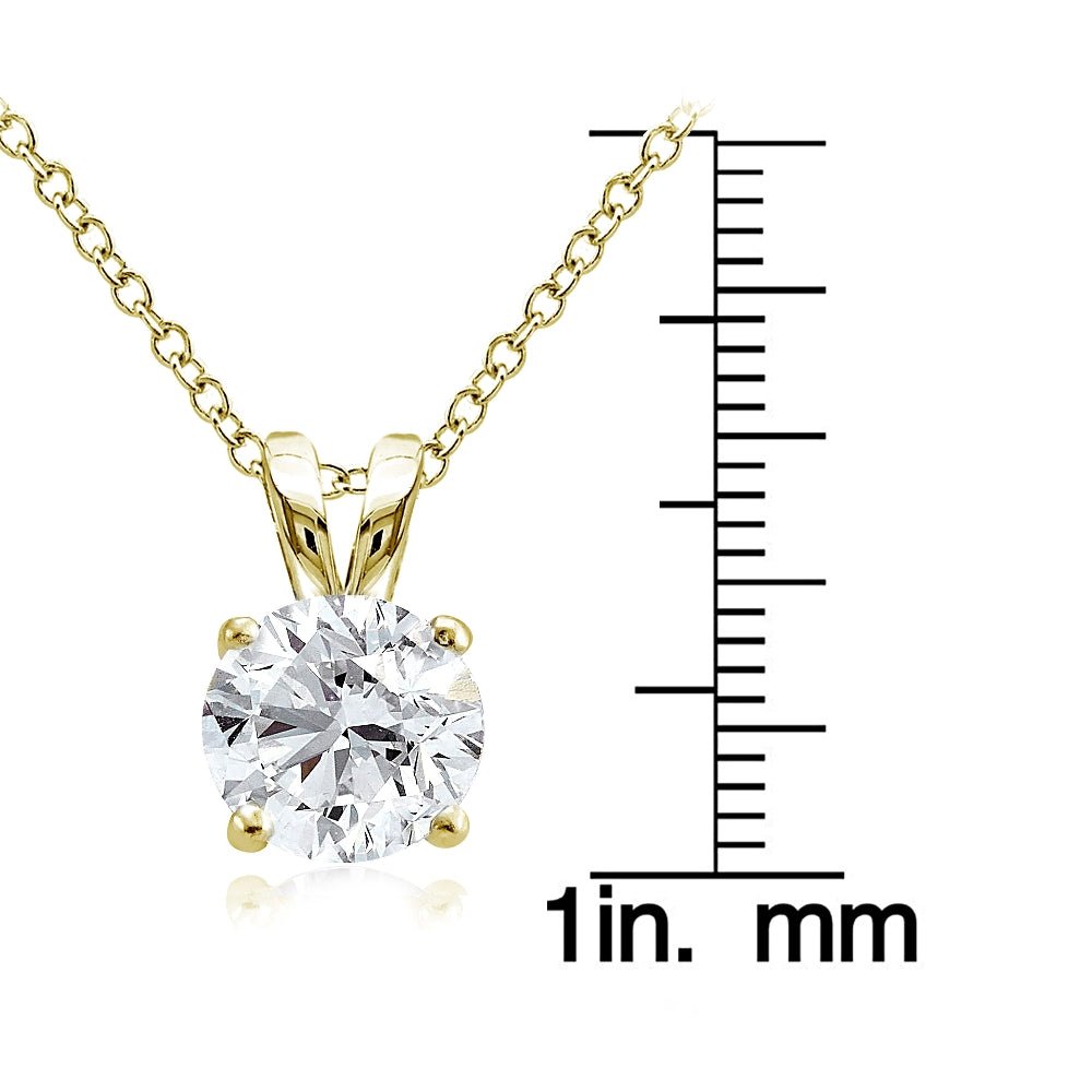 Gold Tone over Sterling Silver 4ct Cubic Zirconia 10mm Round Solitaire Necklace-3