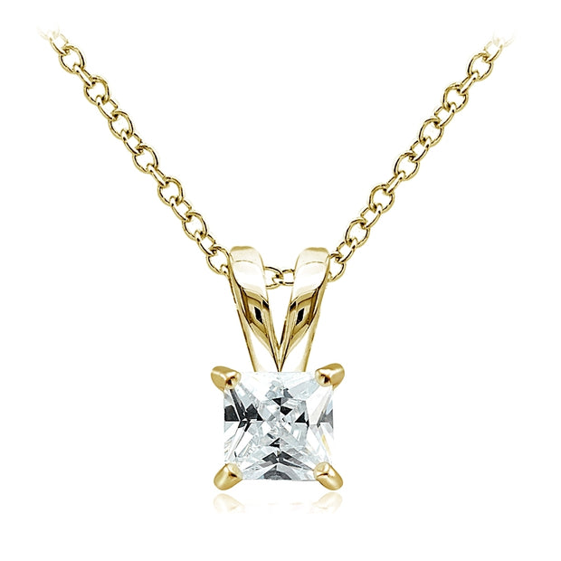 Gold Tone over Sterling Silver 3/4ct Cubic Zirconia 5mm Square Solitaire Necklace