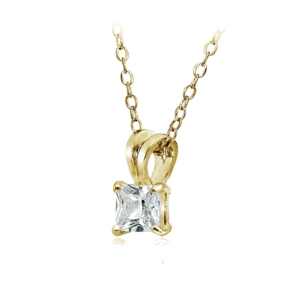 Gold Tone over Sterling Silver 3/4ct Cubic Zirconia 5mm Square Solitaire Necklace-2