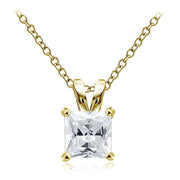 Gold Tone over Sterling Silver 3ct Cubic Zirconia 8mm Square Solitaire Necklace