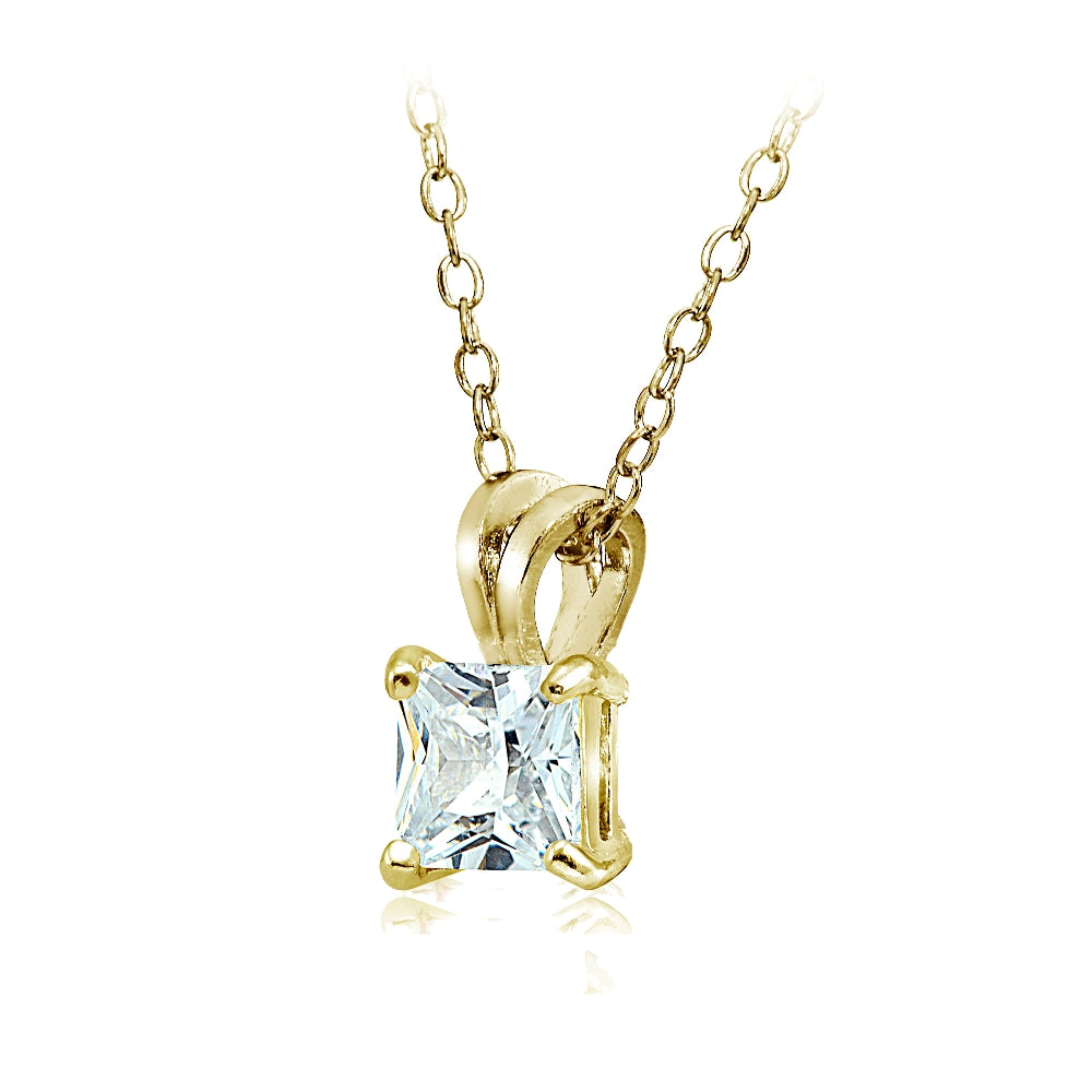Gold Tone over Sterling Silver 3ct Cubic Zirconia 8mm Square Solitaire Necklace-2