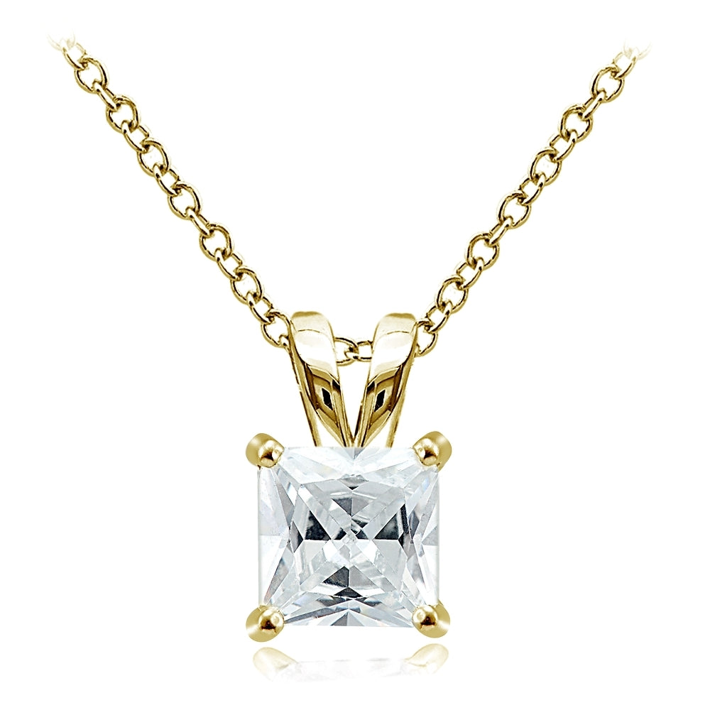 Gold Tone over Sterling Silver 4ct Cubic Zirconia 9mm Square Solitaire Necklace