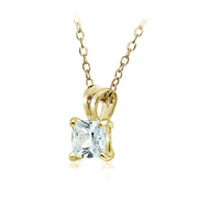 Gold Tone over Sterling Silver 4ct Cubic Zirconia 9mm Square Solitaire Necklace