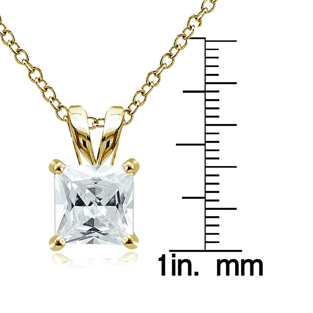 Gold Tone over Sterling Silver 4ct Cubic Zirconia 9mm Square Solitaire Necklace-3