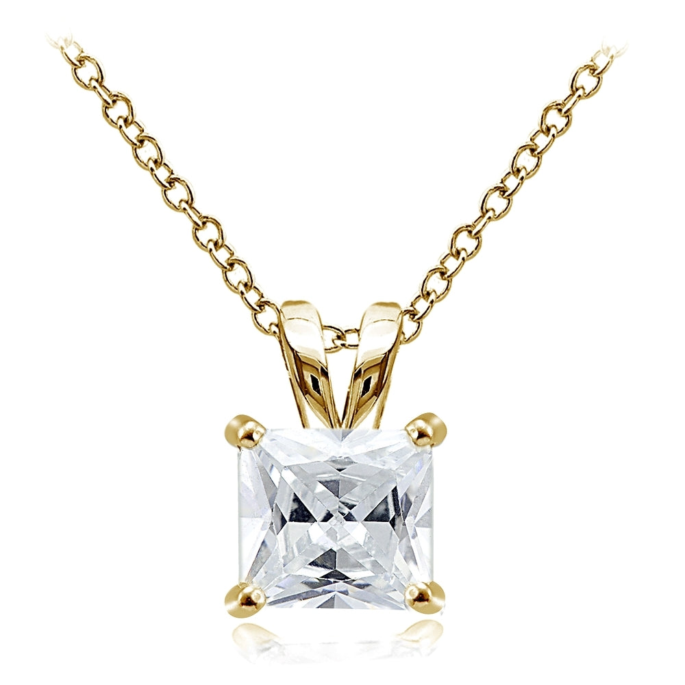 Gold Tone over Sterling Silver 5.5ct Cubic Zirconia 10mm Square Solitaire Necklace