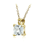 Gold Tone over Sterling Silver 5.5ct Cubic Zirconia 10mm Square Solitaire Necklace