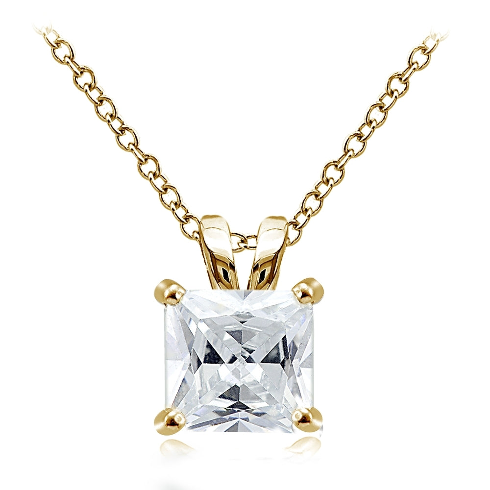 Gold Tone over Sterling Silver 9.5ct Cubic Zirconia 12mm Square Solitaire Necklace