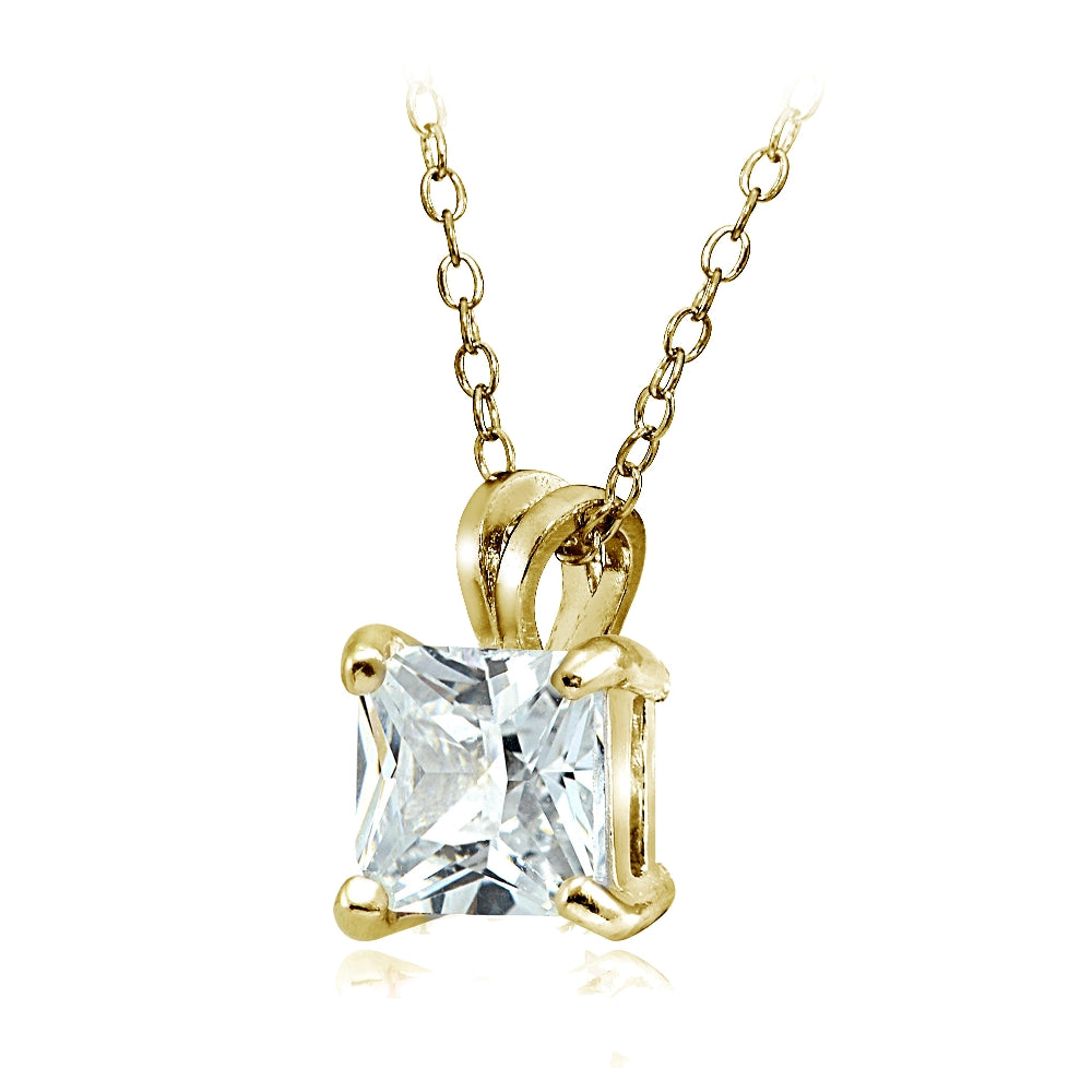 Gold Tone over Sterling Silver 9.5ct Cubic Zirconia 12mm Square Solitaire Necklace-2