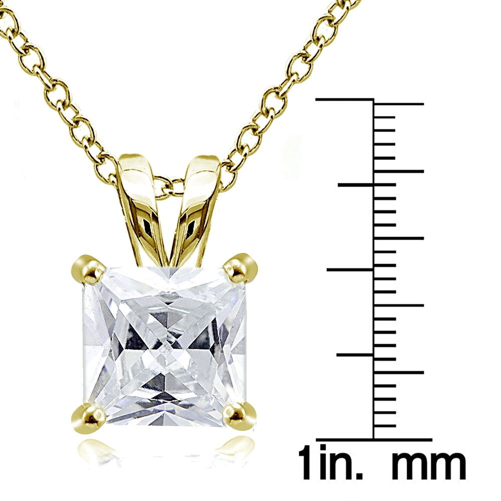 Gold Tone over Sterling Silver 9.5ct Cubic Zirconia 12mm Square Solitaire Necklace-3