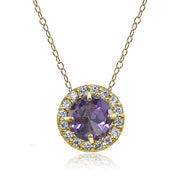 Yellow Gold Flashed Sterling Silver Created Alexandrite and Cubic Zirconia Accents Round Halo Necklace