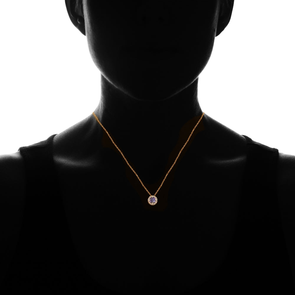 Yellow Gold Flashed Sterling Silver Created Alexandrite and Cubic Zirconia Accents Round Halo Necklace-4