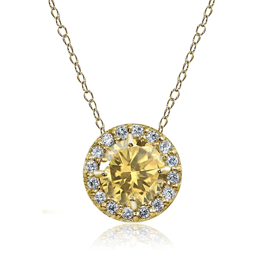 Yellow Gold Flashed Sterling Silver Citrine and Cubic Zirconia Accents Round Halo Necklace