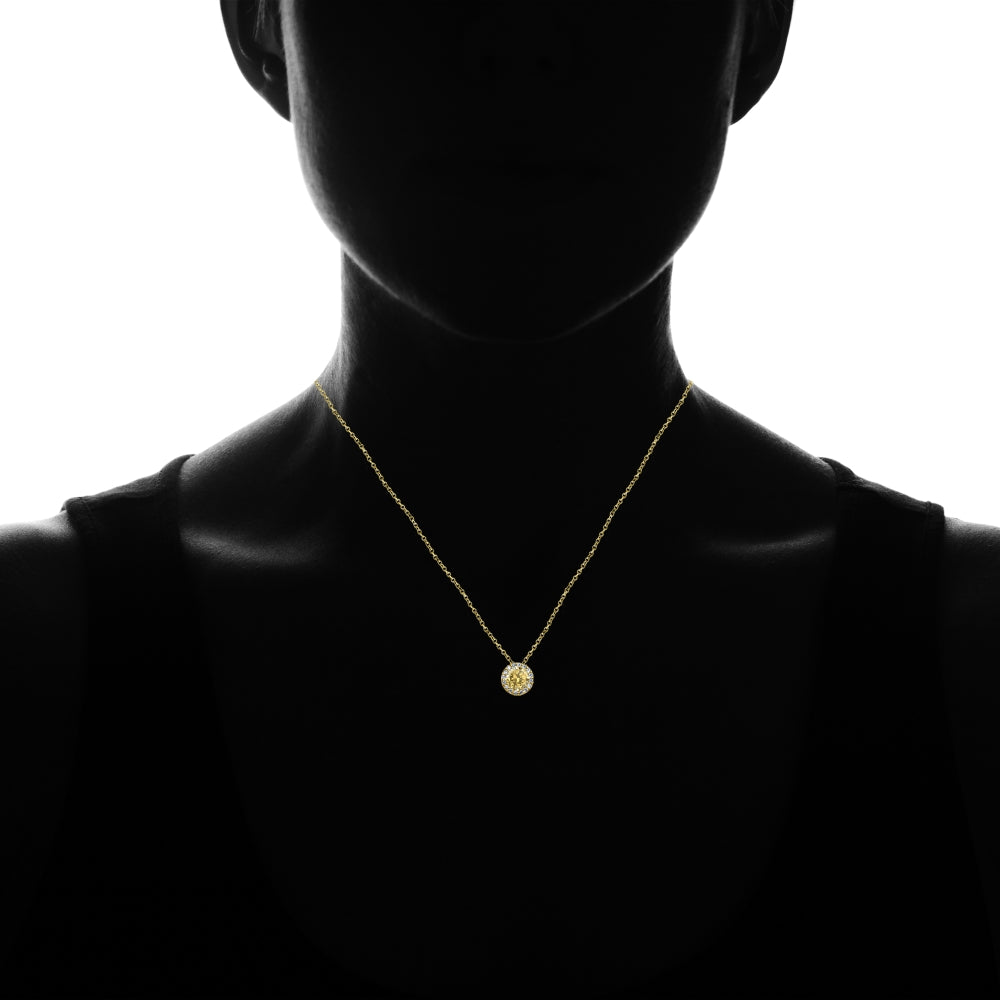 Yellow Gold Flashed Sterling Silver Citrine and Cubic Zirconia Accents Round Halo Necklace-4