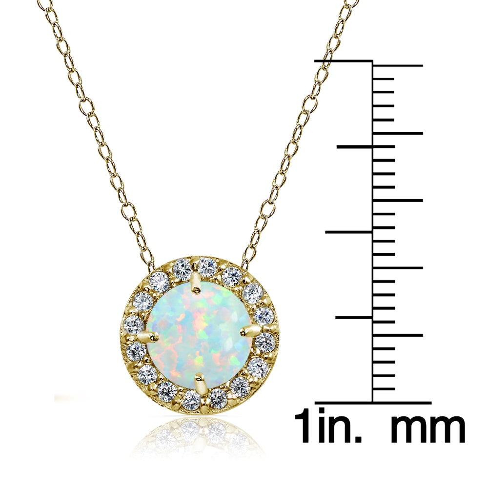 Yellow Gold Flashed Sterling Silver Created White Opal and Cubic Zirconia Accents Round Halo Necklace-3