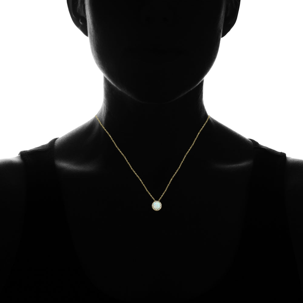 Yellow Gold Flashed Sterling Silver Created White Opal and Cubic Zirconia Accents Round Halo Necklace-4