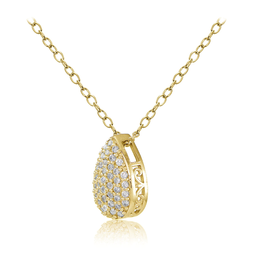 Gold Tone over Sterling Silver Cubic Zirconia Teardrop Slide Necklace-2