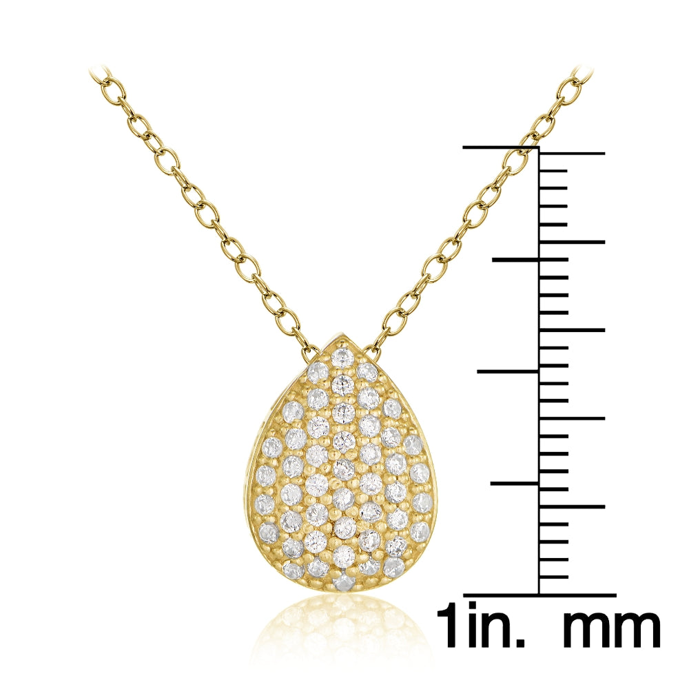 Gold Tone over Sterling Silver Cubic Zirconia Teardrop Slide Necklace-3