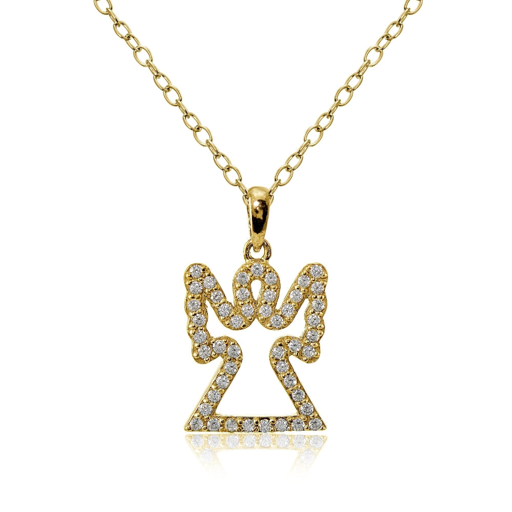 Yellow Gold Flashed Sterling Silver Cubic Zirconia Angel Necklace