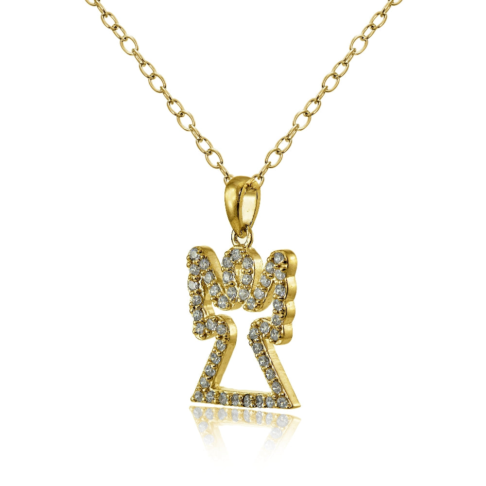 Yellow Gold Flashed Sterling Silver Cubic Zirconia Angel Necklace-2