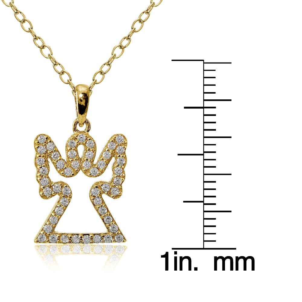 Yellow Gold Flashed Sterling Silver Cubic Zirconia Angel Necklace-3