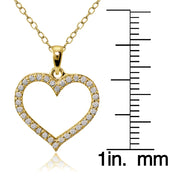 Yellow Gold Flashed Sterling Silver Cubic Zirconia Open Heart Necklace