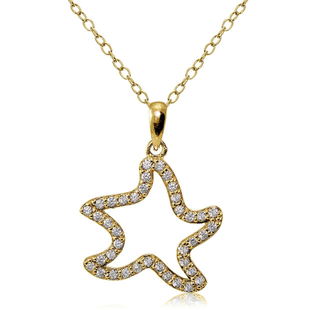 Yellow Gold Flashed Sterling Silver Cubic Zirconia Starfish Necklace