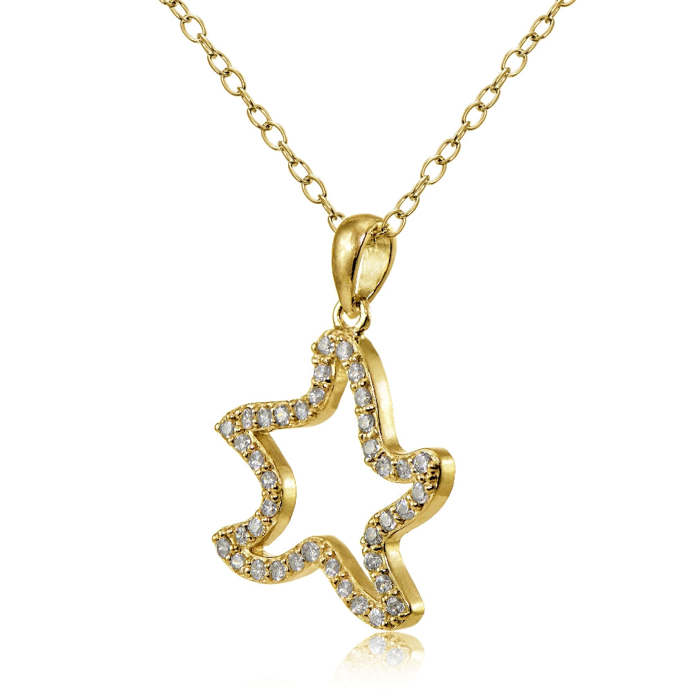 Yellow Gold Flashed Sterling Silver Cubic Zirconia Starfish Necklace-2