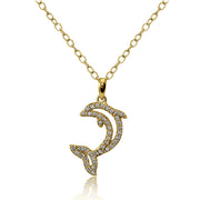 Yellow Gold Flashed Sterling Silver Cubic Zirconia Dolphin Necklace