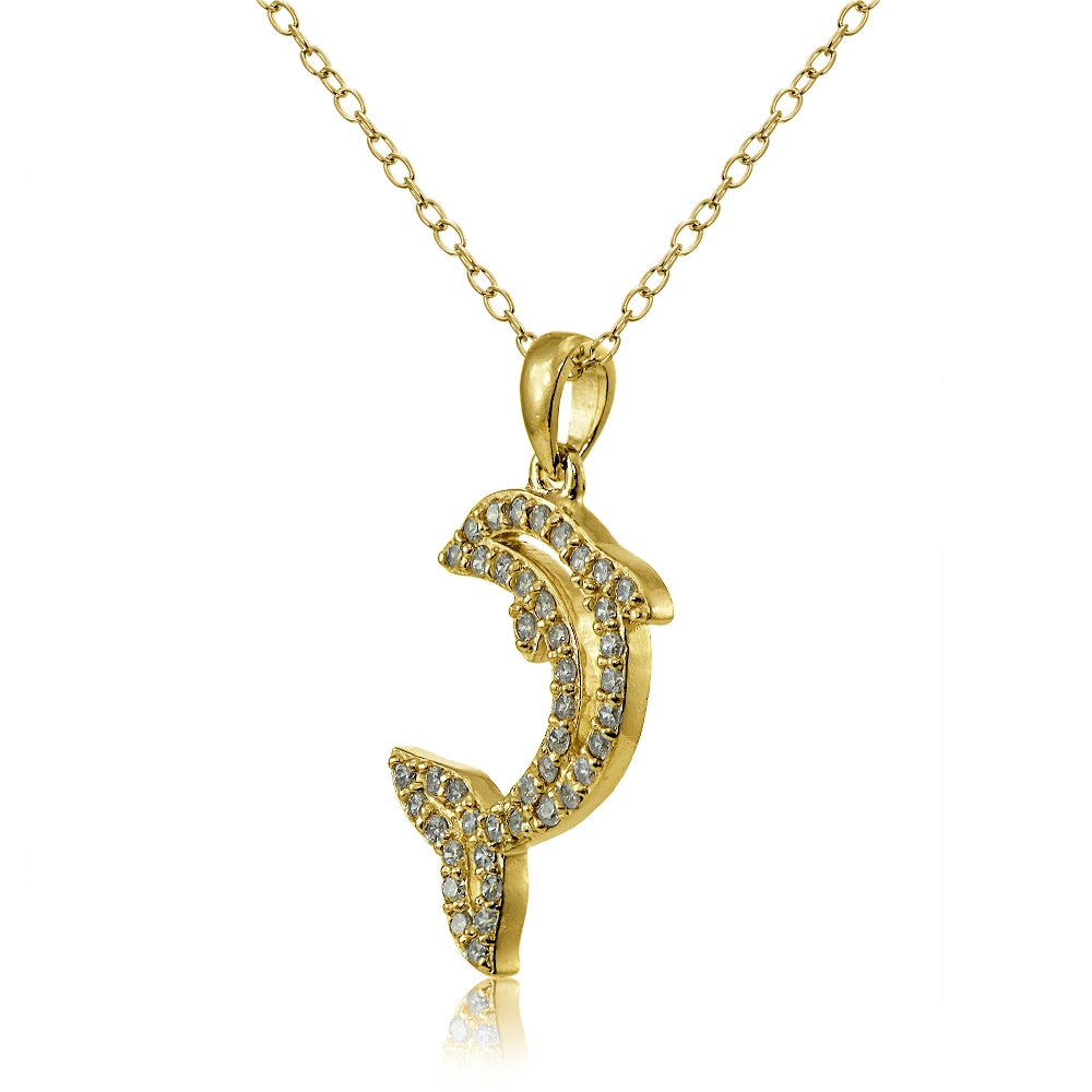 Yellow Gold Flashed Sterling Silver Cubic Zirconia Dolphin Necklace-2