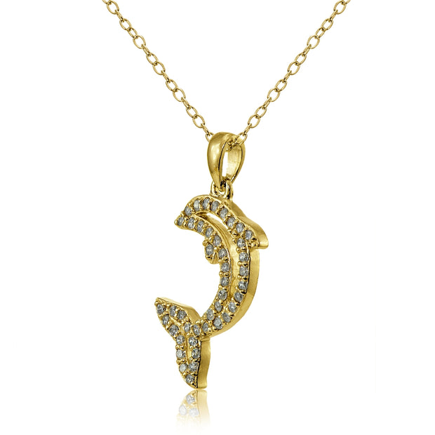 Yellow Gold Flashed Sterling Silver Cubic Zirconia Dolphin Necklace