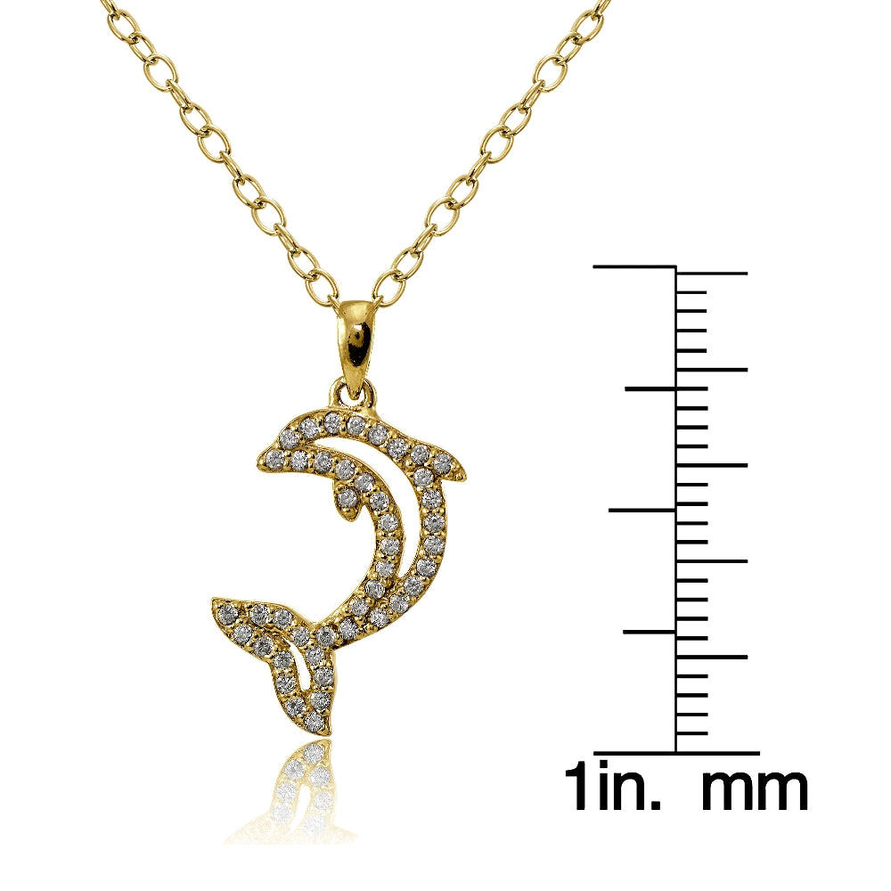 Yellow Gold Flashed Sterling Silver Cubic Zirconia Dolphin Necklace-3