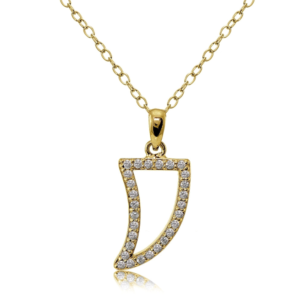 Yellow Gold Flashed Sterling Silver Cubic Zirconia Tusk Necklace