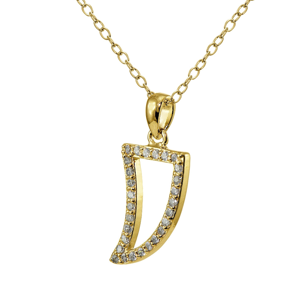 Yellow Gold Flashed Sterling Silver Cubic Zirconia Tusk Necklace-2