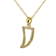 Yellow Gold Flashed Sterling Silver Cubic Zirconia Tusk Necklace