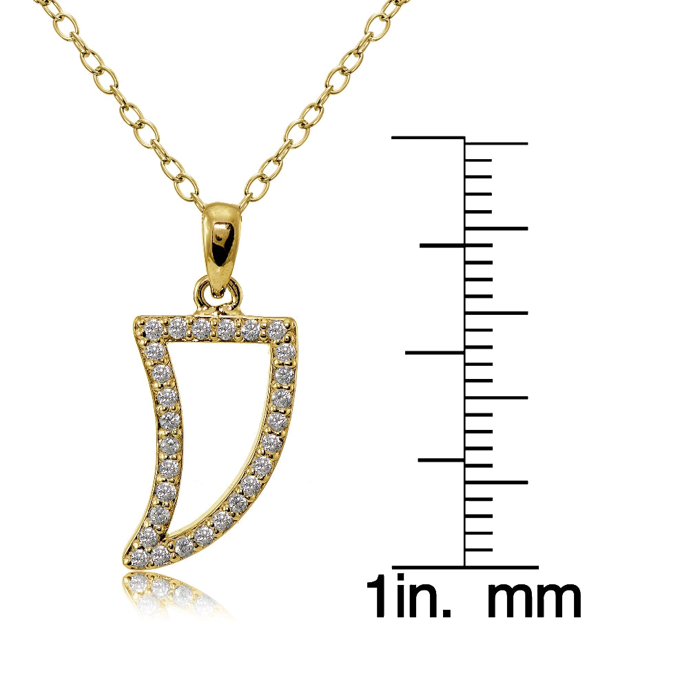 Yellow Gold Flashed Sterling Silver Cubic Zirconia Tusk Necklace-3