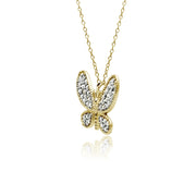 Yellow Gold Flashed Sterling Silver Butterfly Diamond Accent Pendant Necklace, JK-I3