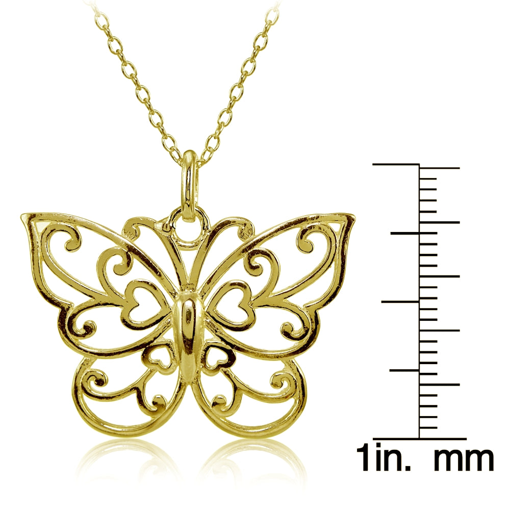 Yellow Gold Flashed Sterling Silver High Polished Filigree Butterfly Necklace-3