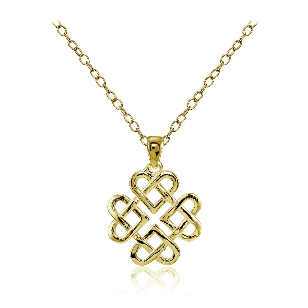 Yellow Gold Flashed Sterling Silver High Polished Celtic Love Knot Necklace