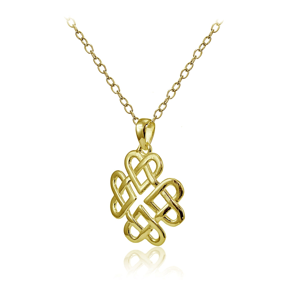 Yellow Gold Flashed Sterling Silver High Polished Celtic Love Knot Necklace-2