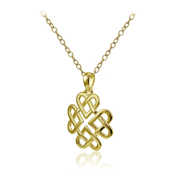 Yellow Gold Flashed Sterling Silver High Polished Celtic Love Knot Necklace