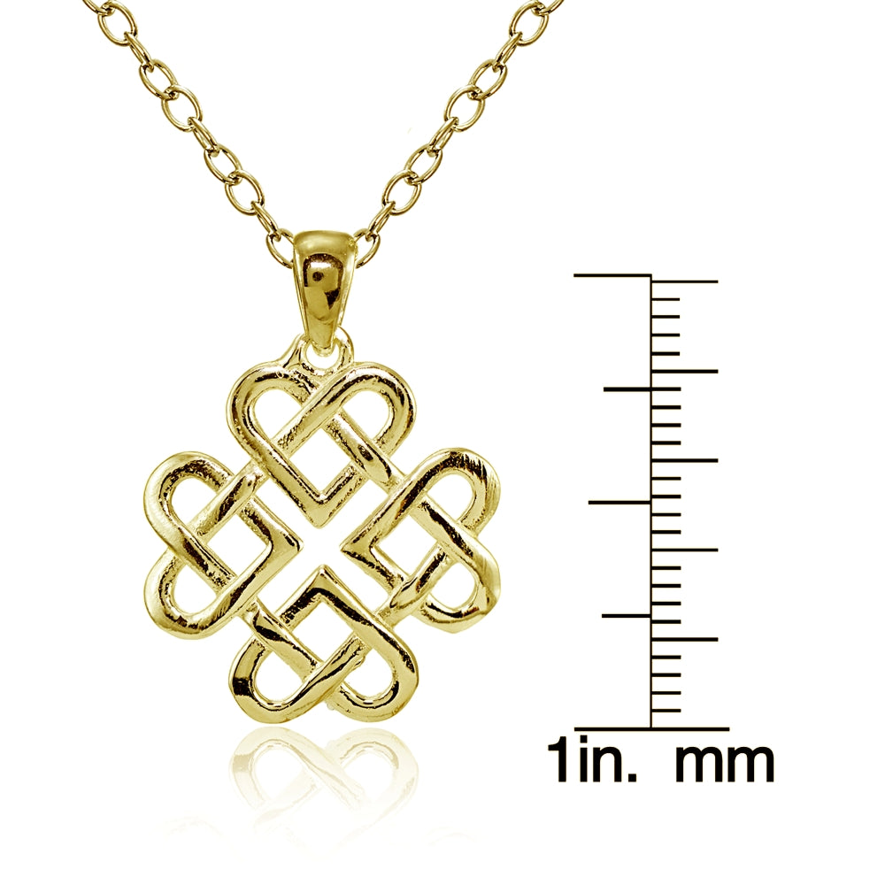 Yellow Gold Flashed Sterling Silver High Polished Celtic Love Knot Necklace-3