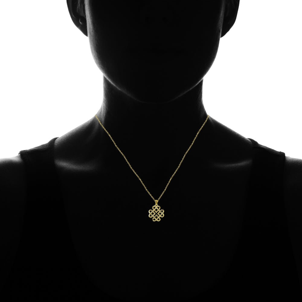 Yellow Gold Flashed Sterling Silver High Polished Celtic Love Knot Necklace-4