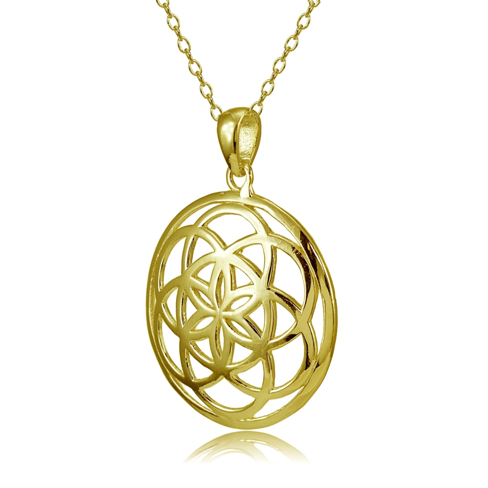 Yellow Gold Flashed Sterling Silver High Polished Celtic Knot Round Necklace-2