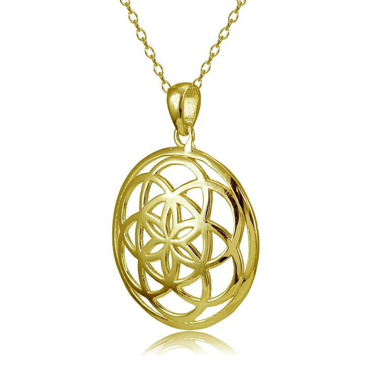 Yellow Gold Flashed Sterling Silver High Polished Celtic Knot Round Necklace