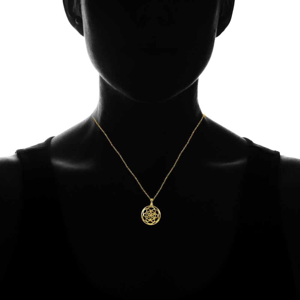 Yellow Gold Flashed Sterling Silver High Polished Celtic Knot Round Necklace-3